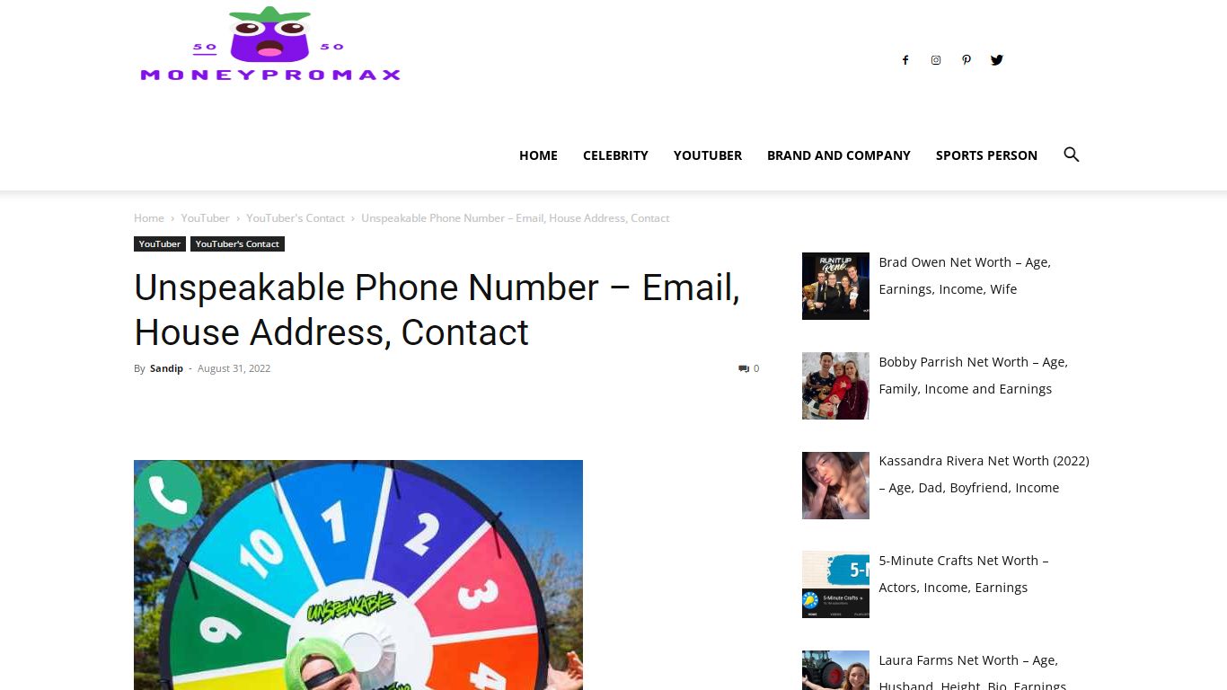 Unspeakable Phone Number – Email, House Address, Contact